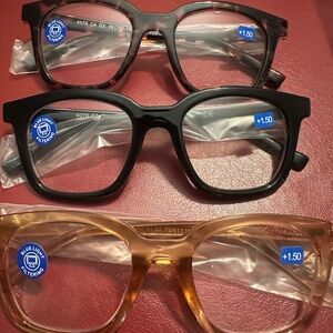 SET OF 3 bifocal reader glasses fun oversized.NEW. 1.5 power. New in box